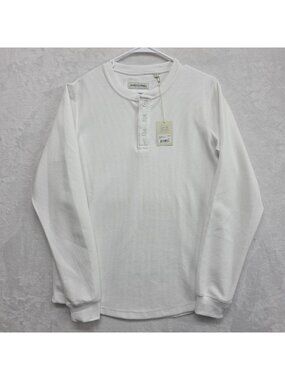 James Campbell Mens White Long Sleeve Thermal Henley Waffle Knit Shirt Sz M NWT